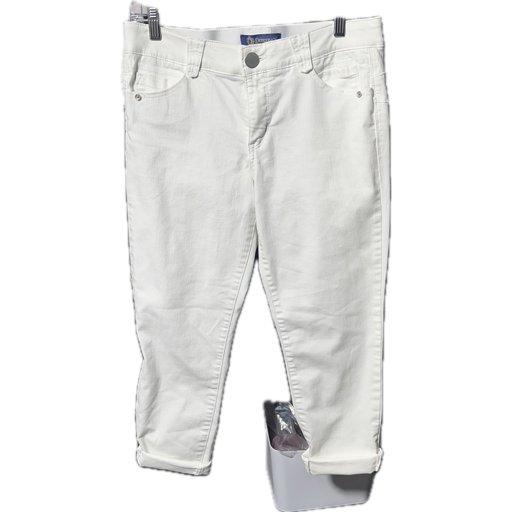 Democracy White Denim Ankle Capri Jeans Ab Solution Stretch Size 8 - Picture 2 of 5